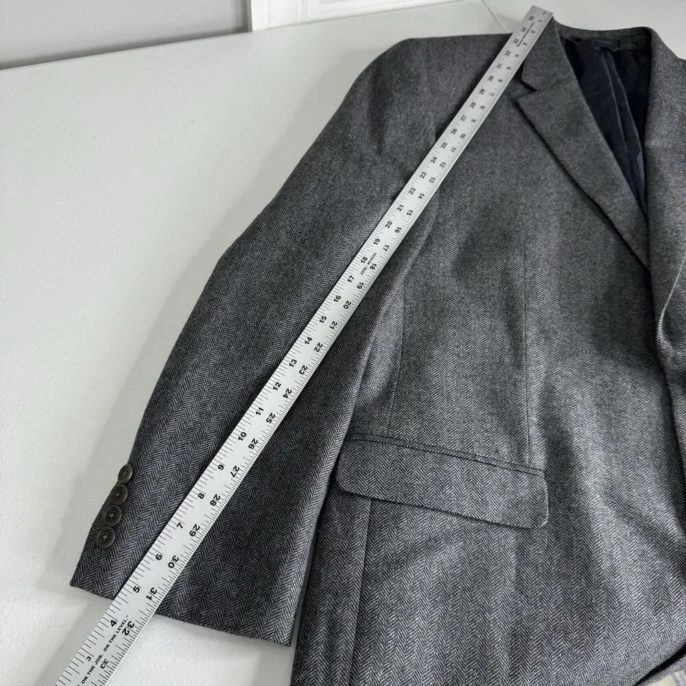 Lauren Ralph Lauren‎ Herringbone Blazer Mens 46R Wool Cashmere Gray Old Money